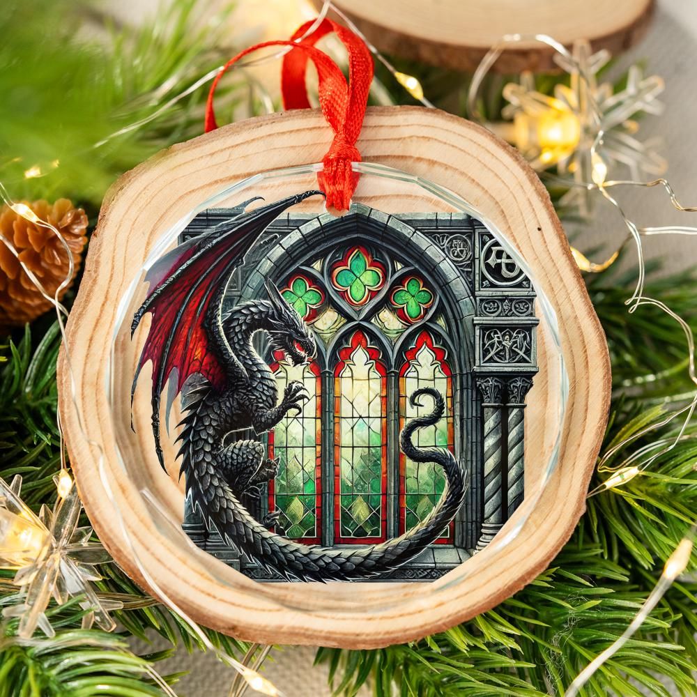 Vintage Dragon Glass Ornament Gothic Dragon Christmas Tree Ornament-MoonChildWorld