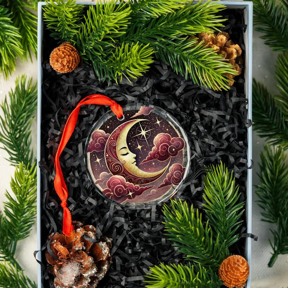 Star Moon Goddess Celestial Glass Ornament Pagan Christmas Ornament-MoonChildWorld