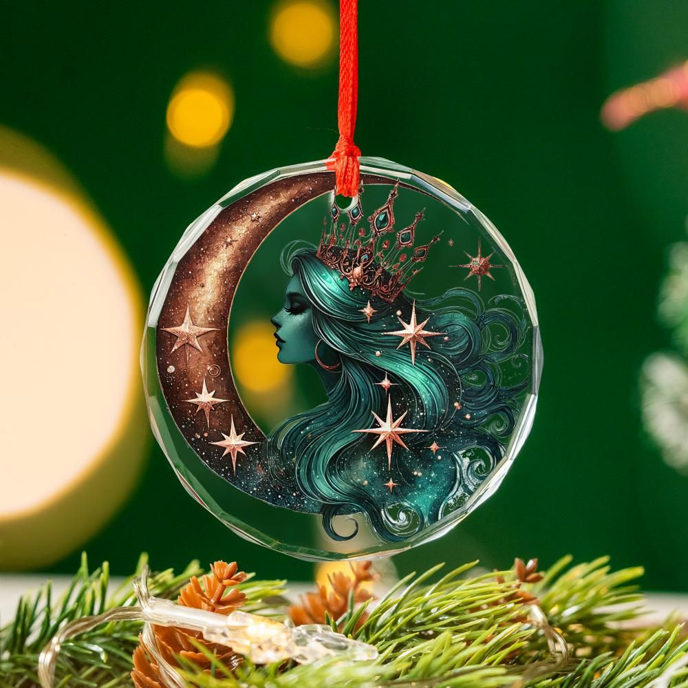 Celestial Moon Goddess Glass Ornament Pagan Yule Ornament-MoonChildWorld