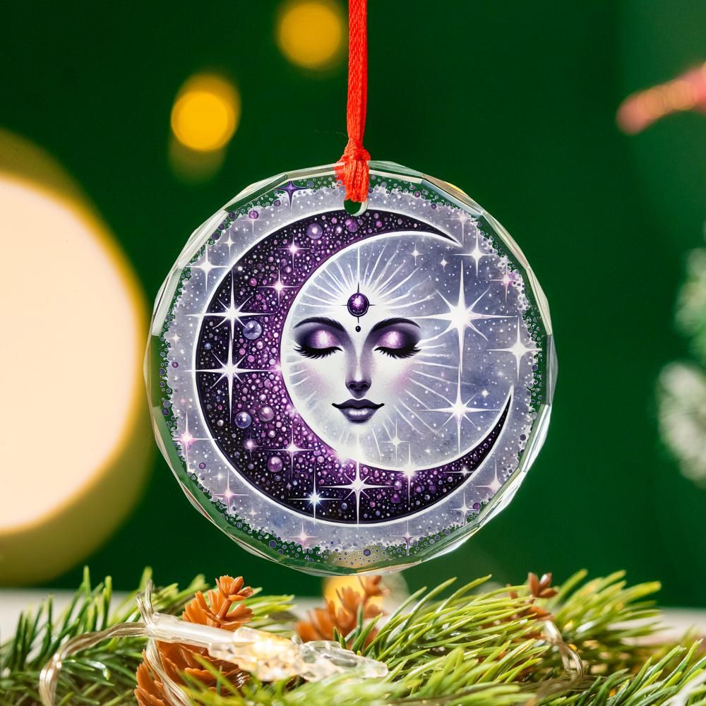 Celestial Moon Goddess Glass Ornament Wicca Christmas Tree Ornament-MoonChildWorld