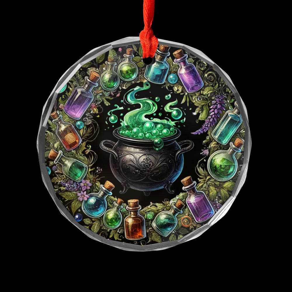 Witch's Cauldron Glass Ornament Wicca Christmas Ornament-MoonChildWorld