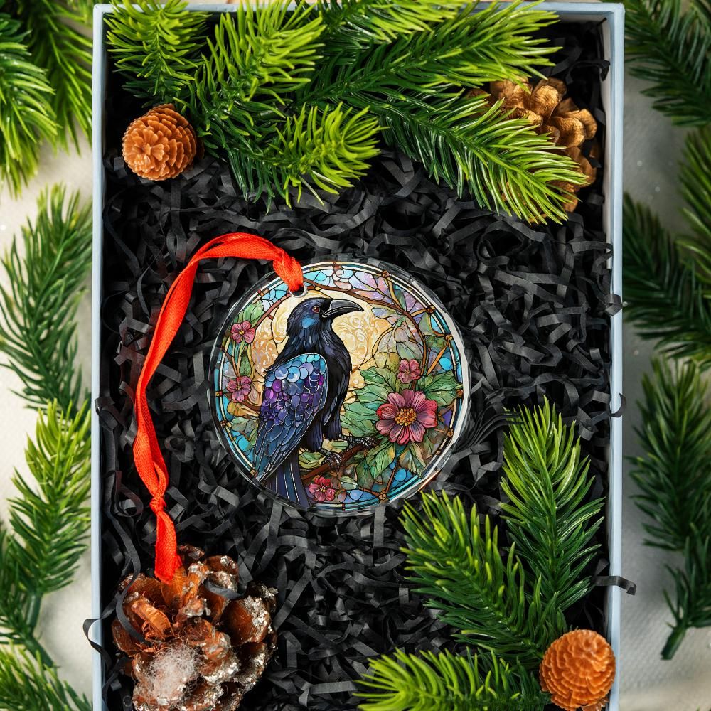 Dark Crow Glass Ornament Black Raven Christmas Tree Ornament-MoonChildWorld