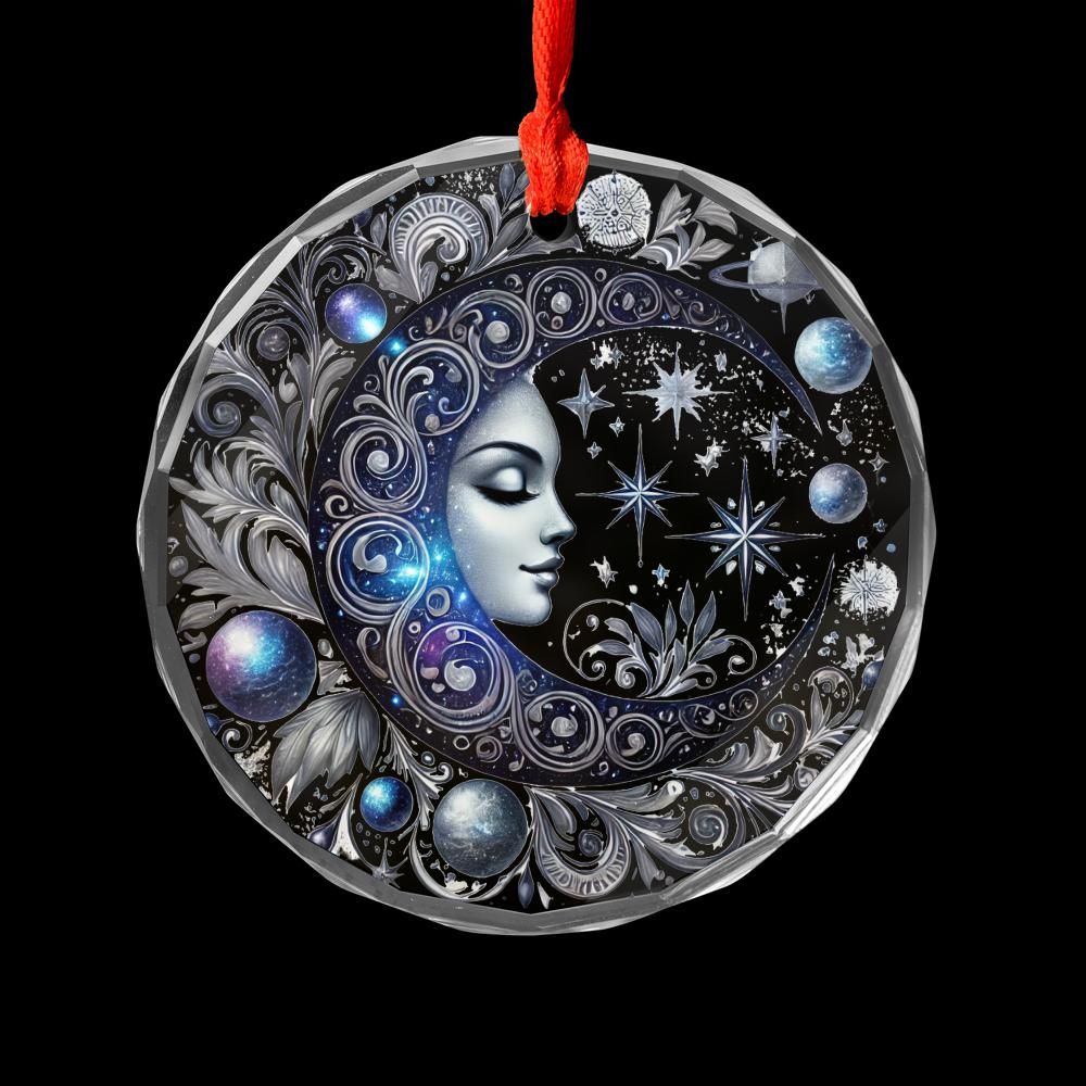 Star Moon Goddess Glass Ornament Pagan Yule Ornament-MoonChildWorld