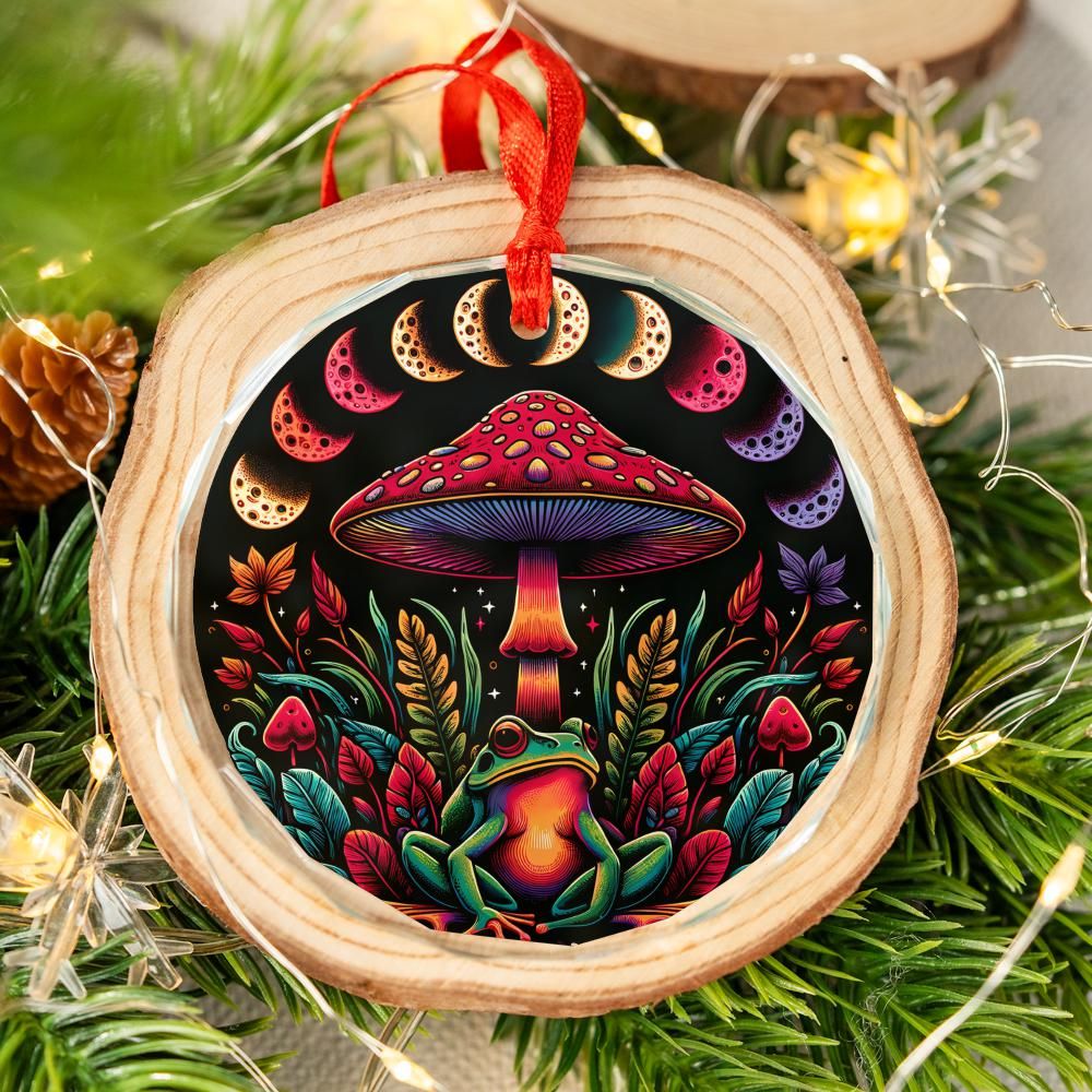 Mushroom Moon phases Glass Ornament Mystical Christmas Tree Ornament-MoonChildWorld