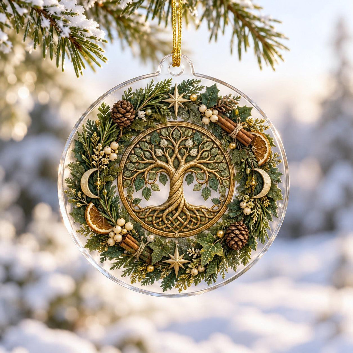 Tree of Life Pagan Acrylic Ornament Set – Yule Solstice Christmas Decor – Wreath Tree of Life ornament