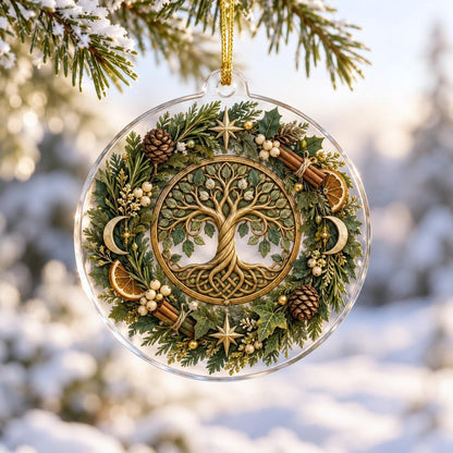 Tree of Life Pagan Acrylic Ornament Set – Yule Solstice Christmas Decor – Wreath Tree of Life ornament