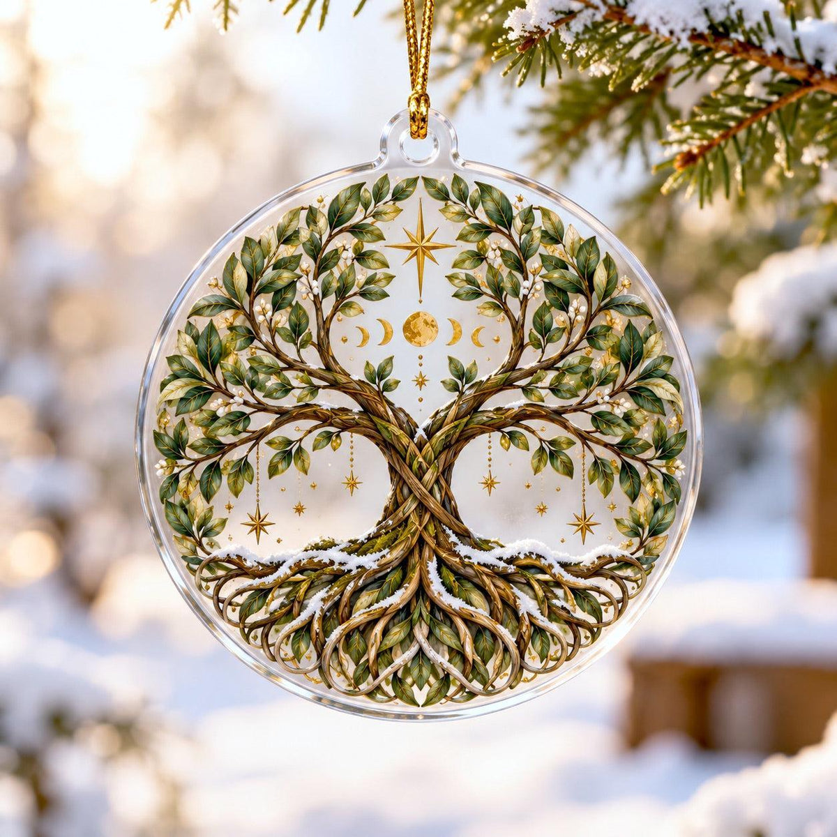 Tree of Life Pagan Acrylic Ornament Set – Yule Solstice Christmas Decor – Moon Phase Tree ornament