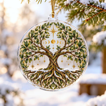 Tree of Life Pagan Acrylic Ornament Set – Yule Solstice Christmas Decor – Moon Phase Tree ornament