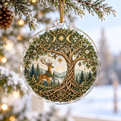 Tree of Life Pagan Acrylic Ornament Set – Yule Solstice Christmas Decor – Deer Tree of Life ornament