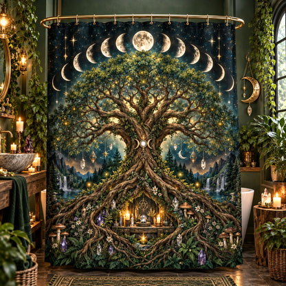 Tree of Life Shower Curtain - Moon Phase Pagan Witchy Decor