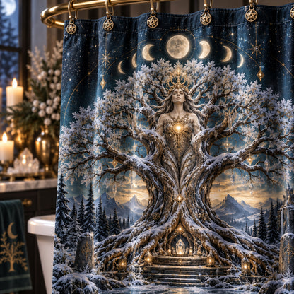 Tree of Life Shower Curtain - Yule Solstice Goddess Decor, styled shot 4