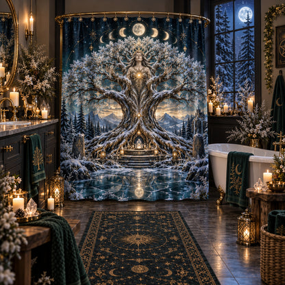 Tree of Life Shower Curtain - Yule Solstice Goddess Decor, styled shot 5