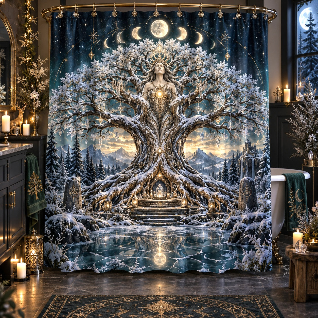 Tree of Life Shower Curtain - Yule Solstice Goddess Decor