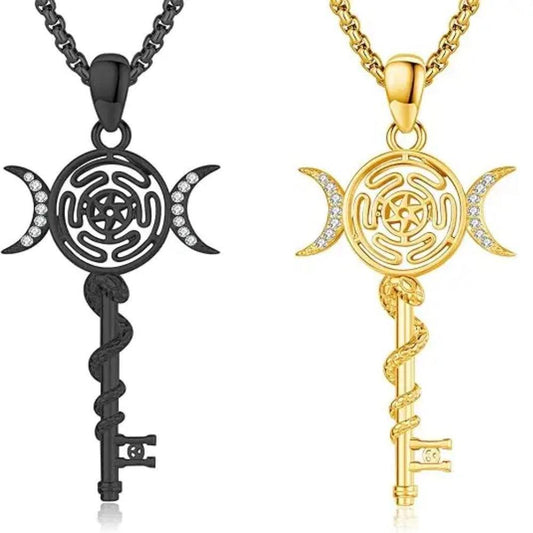 Hecate Key Necklace Hekate Triple Moon Goddess Hecate Wheel Key Pendant 925 Sterling Silver Wiccan Witchcraft Jewelry