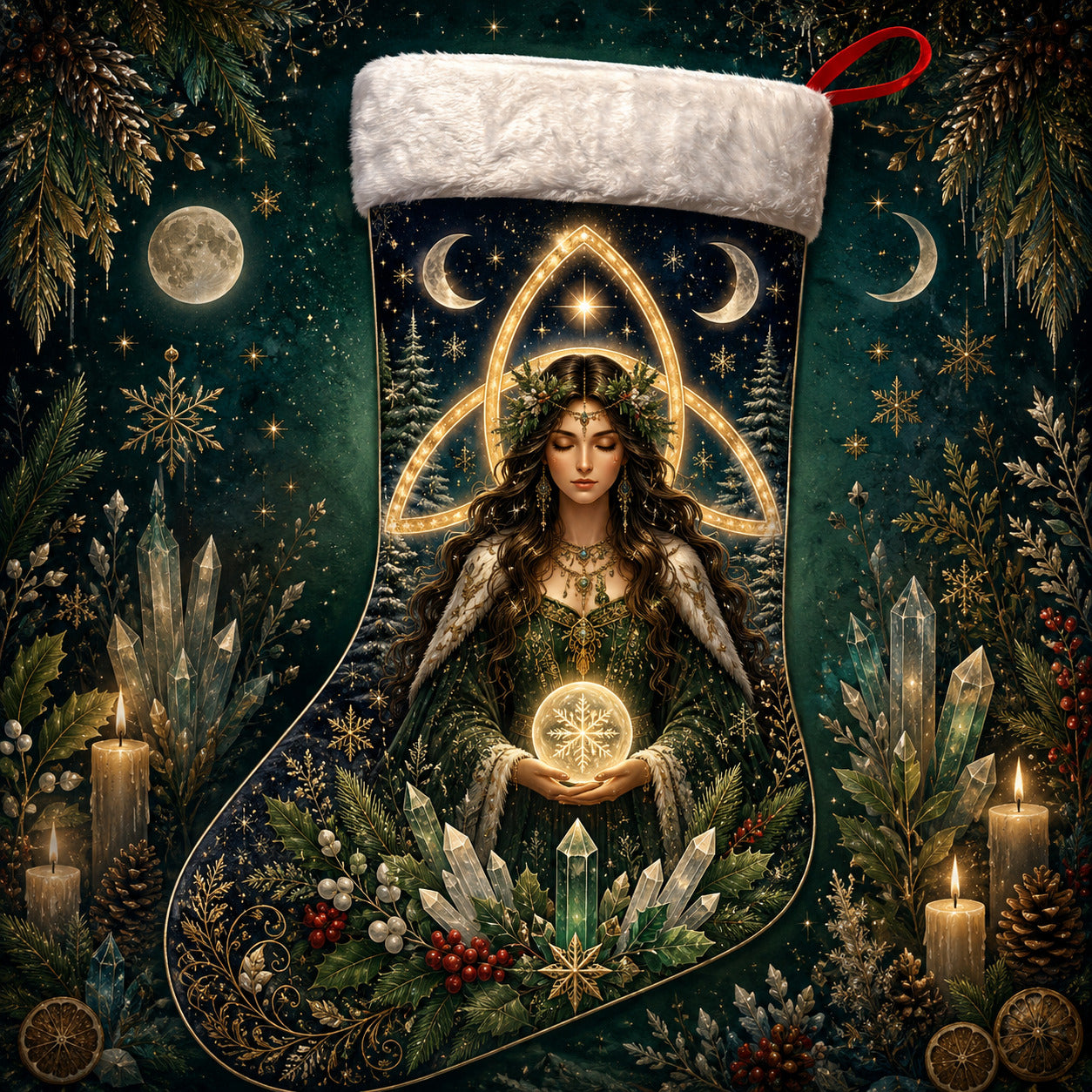 Triquetra Goddess Christmas Stocking Celtic Pagan Altar Decor