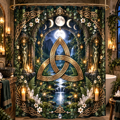 Triquetra Shower Curtain - Celtic Knot Moon Pagan Decor