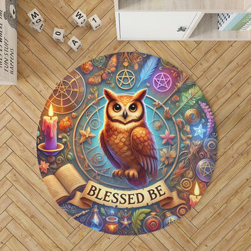 Wicca Owl Round Rug Mystic Owl Carpet for Witchy Home Decor