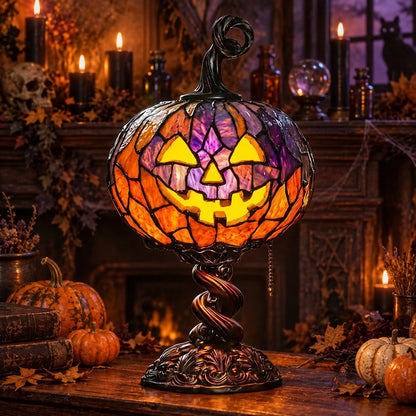 USB pumpkin night light displayed in a gothic Halloween room.