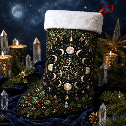 Wheel Of The Year Christmas Stocking Pentacle Pagan Sabbat Decor, styled shot 3