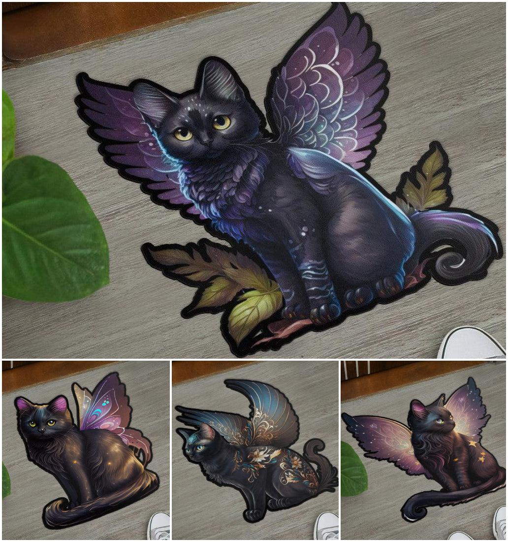 Winged Cat Door Mat Magic Black Cat Doormat-MoonChildWorld