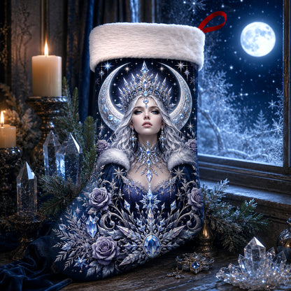 Winter Ice Queen Christmas Stocking Snow Goddess Pagan Decor, styled shot 4
