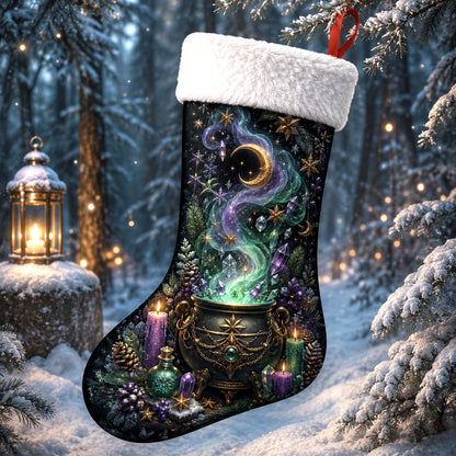 Witch Cauldron Christmas Stocking Green Potion Wiccan Yule Decor, styled shot 2