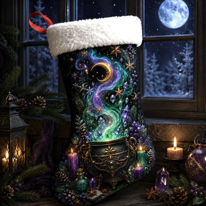 Witch Cauldron Christmas Stocking Green Potion Wiccan Yule Decor, styled shot 4