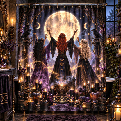 Witch Coven Shower Curtain - Samhain Full Moon Ritual Decor
