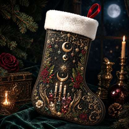 Witch Hands Candles Christmas Stocking Occult Ritual Yule Decor, styled shot 3