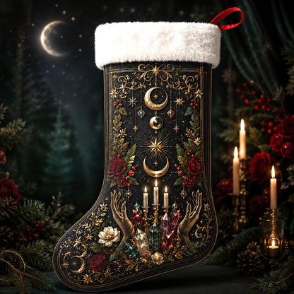 Witch Hands Candles Christmas Stocking Occult Ritual Yule Decor, styled shot 4