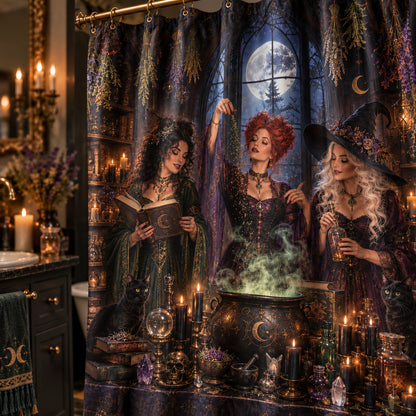 Witch Shower Curtain - Gothic Apothecary Coven Cauldron Decor, styled shot 4