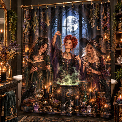 Witch Shower Curtain - Gothic Apothecary Coven Cauldron Decor