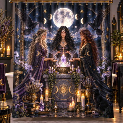 Witch Sisters Shower Curtain - Crystal Moon Ritual Decor