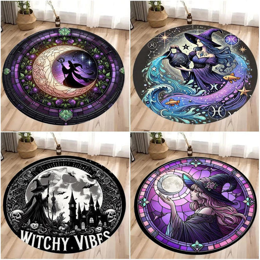 Halloween Witch Round Area Rug Gothic Witchy Round Carpet