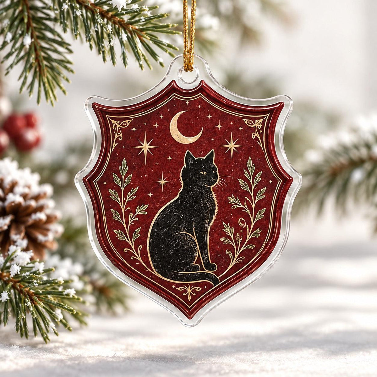 Witchcraft Wax Seal Acrylic Ornament Set – Pentacle Triquetra Yule Decor – Black Cat Crest ornament