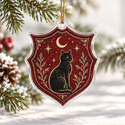 Witchcraft Wax Seal Acrylic Ornament Set – Pentacle Triquetra Yule Decor – Black Cat Crest ornament