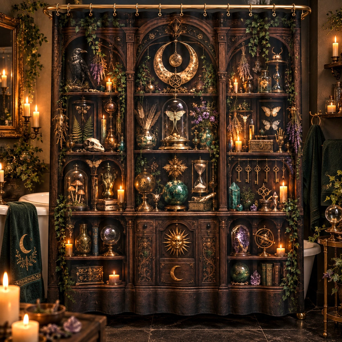 Witchy Shower Curtain - Apothecary Cabinet Occult Curio Decor