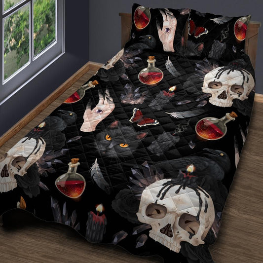 Raven Cat Witch Gothic Quilt Bedding Set