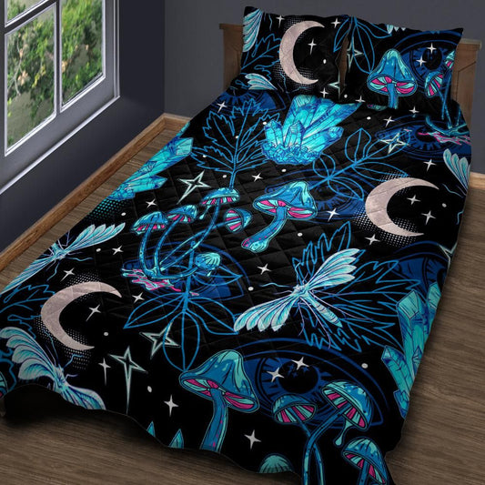 Magic mushroom moon quilt bedding set