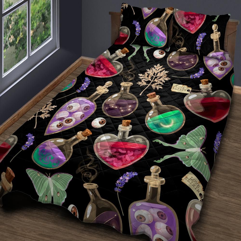 Potion and moth Witchy Quilt Bedding Set-MoonChildWorld