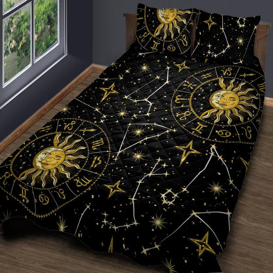 Celestial sun moon quilt bedding set