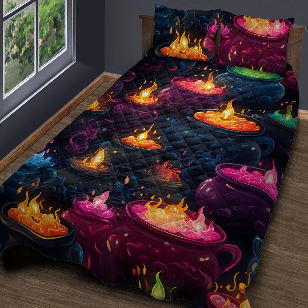 Cauldron Witch Halloween Quilt Bedding Set-MoonChildWorld