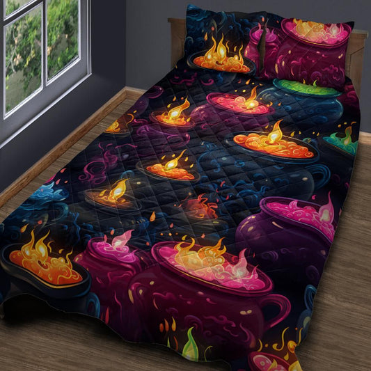 Cauldron Witch Halloween Quilt Bedding Set