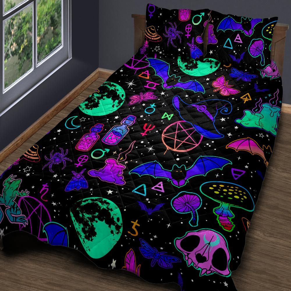 Moon Bat Witchcraft Quilt Bedding Set-MoonChildWorld