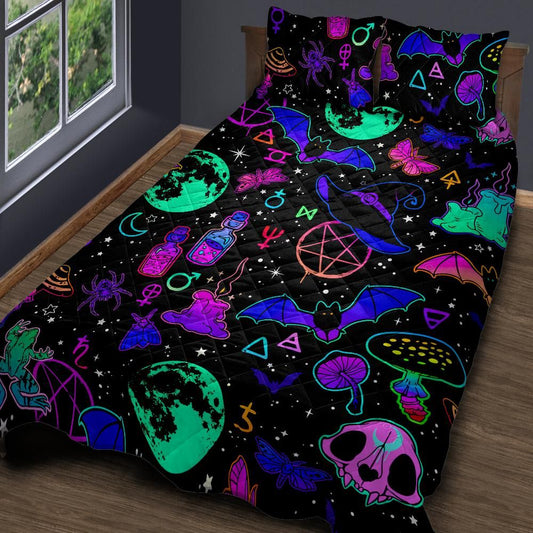 Moon Bat Witchcraft Quilt Bedding Set