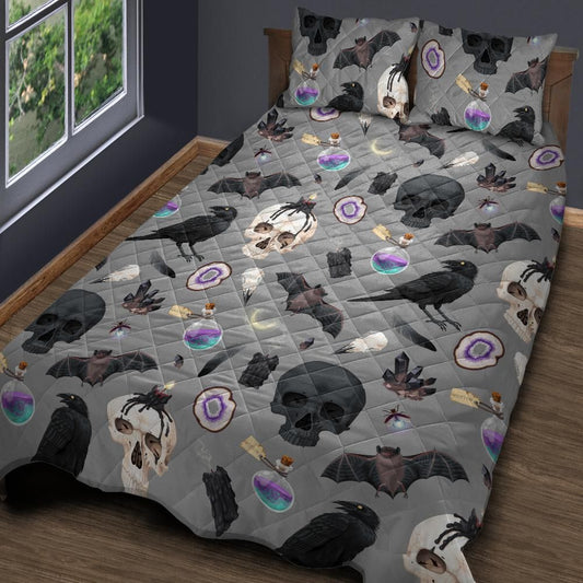 Skull Raven Gothic Quilt Bedding Set