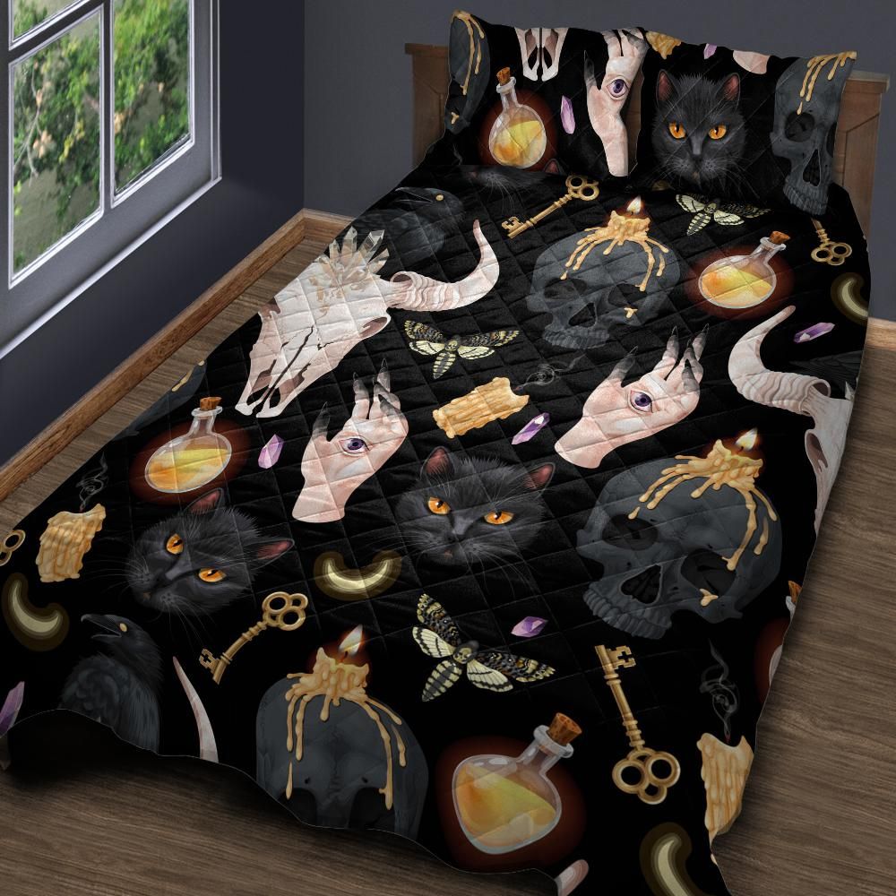 Skull Raven Cat Gothic Quilt Bedding Set-MoonChildWorld