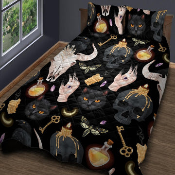 Skull Raven Cat Gothic Quilt Bedding Set-MoonChildWorld