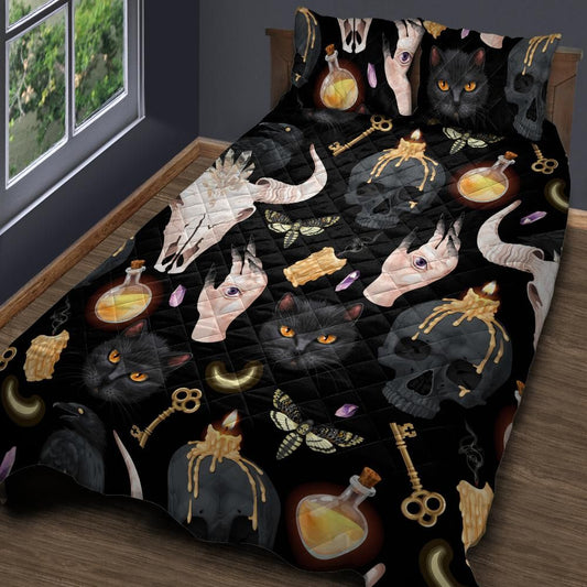 Skull Raven Cat Gothic Quilt Bedding Set