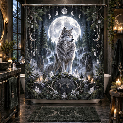Wolf Shower Curtain - Full Moon Pagan Winter Forest Decor
